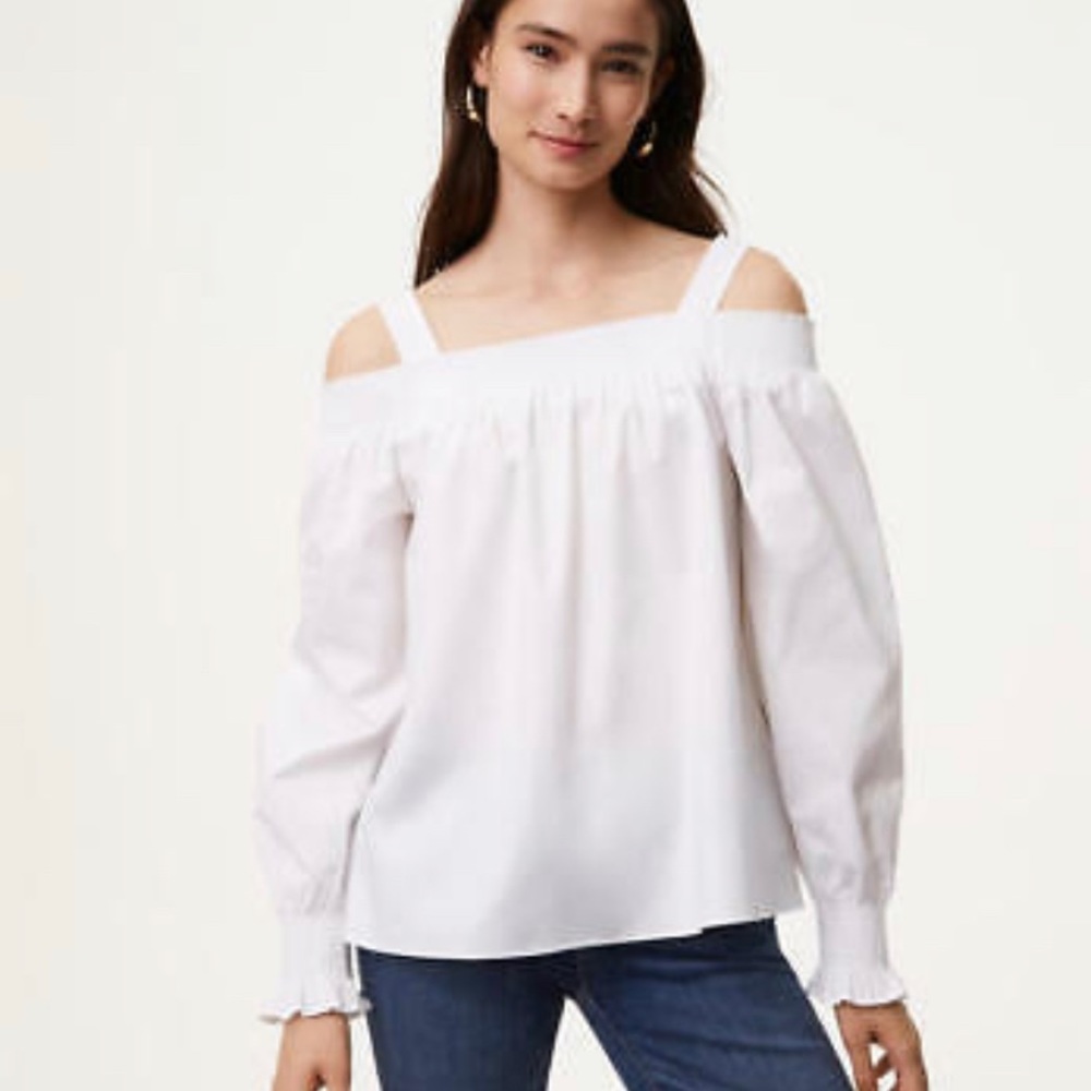 Ann Taylor Loft Off The Shoulder White Blouse Top